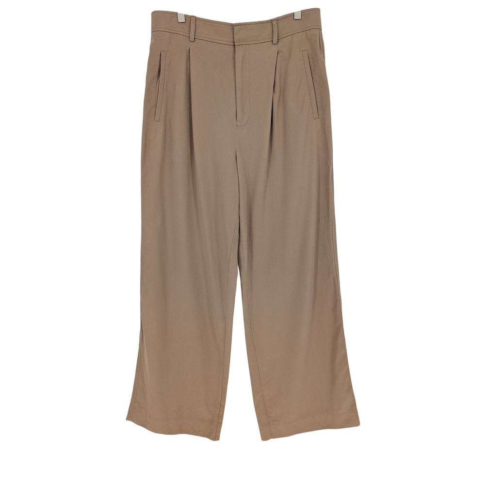 Everlane‎ Pleated High Rise Wide Leg Trousers Womens 14R Tan Khaki Minimalist